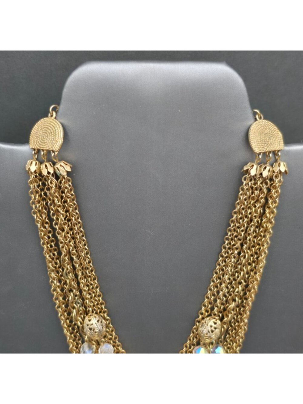 Vintage Gold Tone AB Crystal Multichain Necklace Bracelet Set Demi Parure - Picture 4 of 16